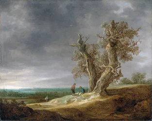 Paysage avec deux chênes